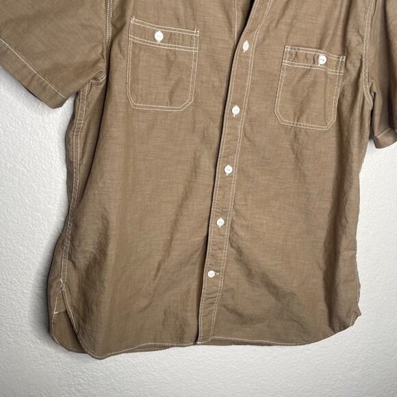 GAP Mens Shirt Size L Light Brown Short Sleeve Collared Button Down Unlined - Picture 7 of 15